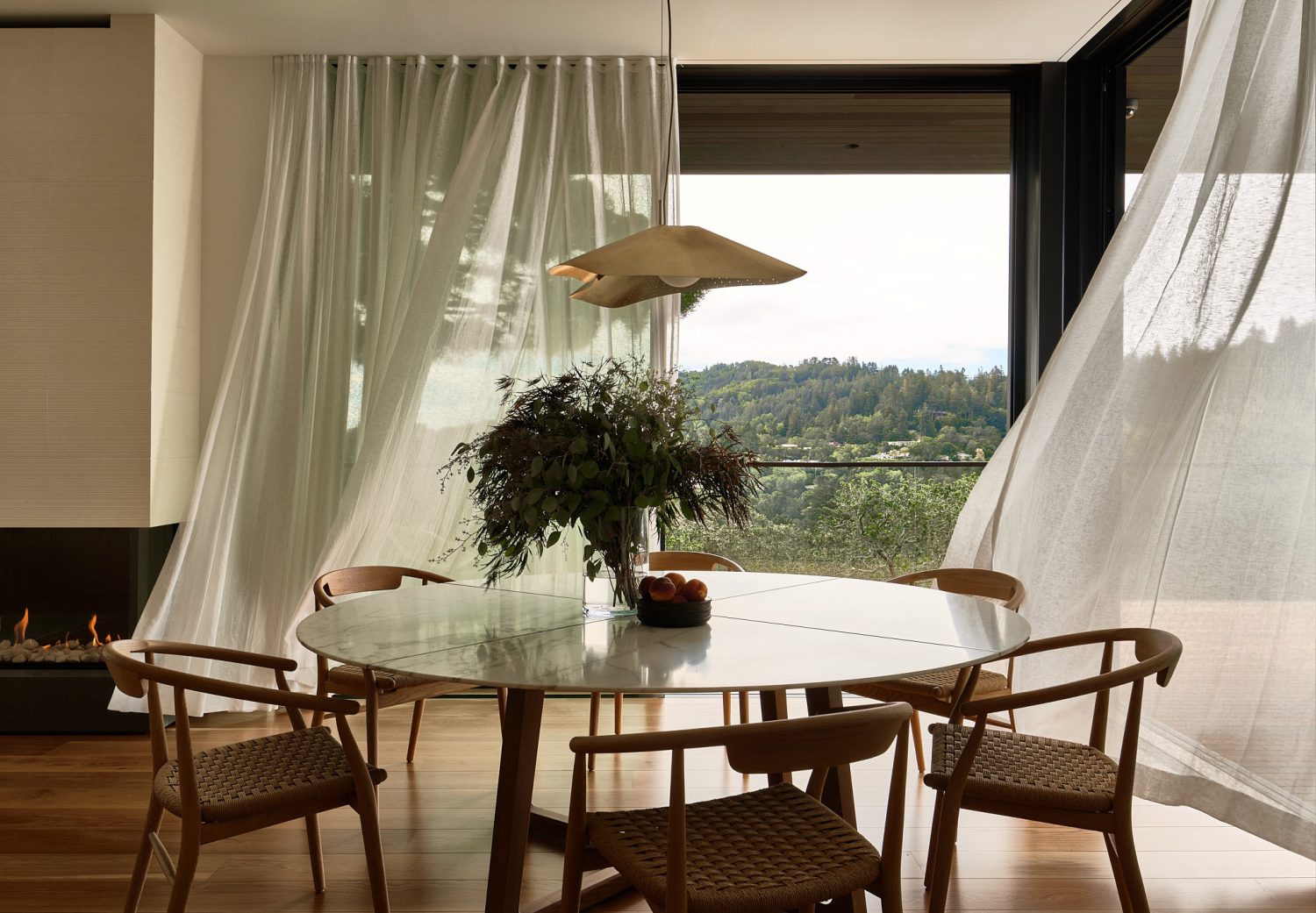 Marin County Kentfield Custom Home Open Window Dining Room